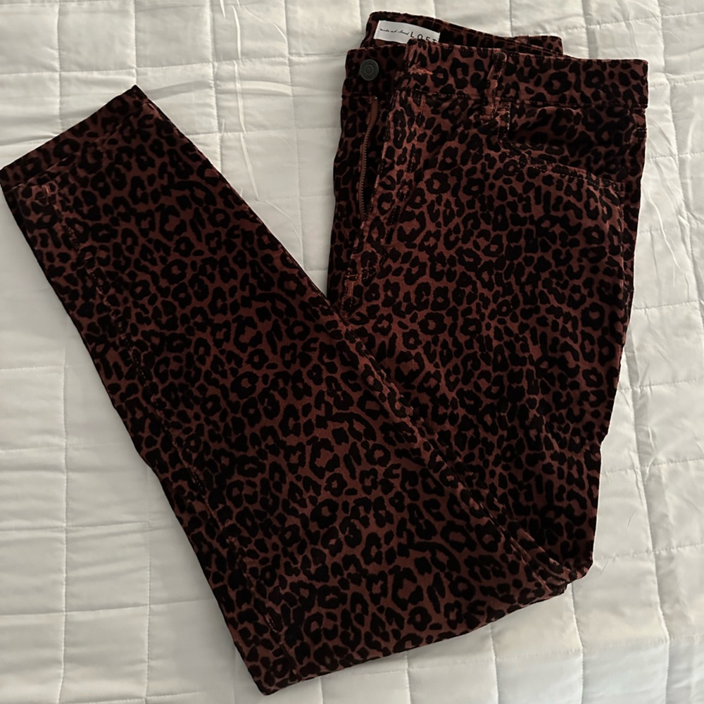 LOFT Brown and Black Skinny Pants with Animal Print